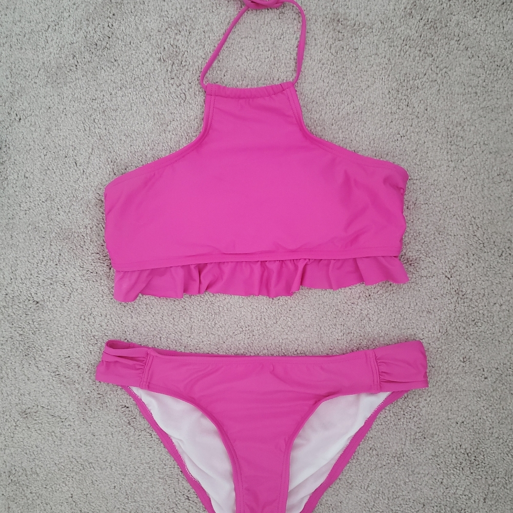 NWOT Gianni Bini Hot Pink Ruffle Halter Bikini